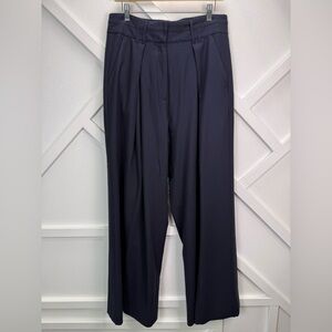 Me + Em Flannel High-waisted Wide-leg Trouser Wool Blend Navy Size 10